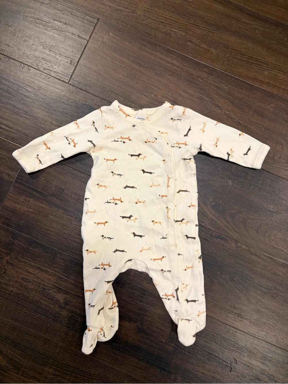 Nordstrom Baby Newborn Dog Print Footie Cream Tan Brown Neutral